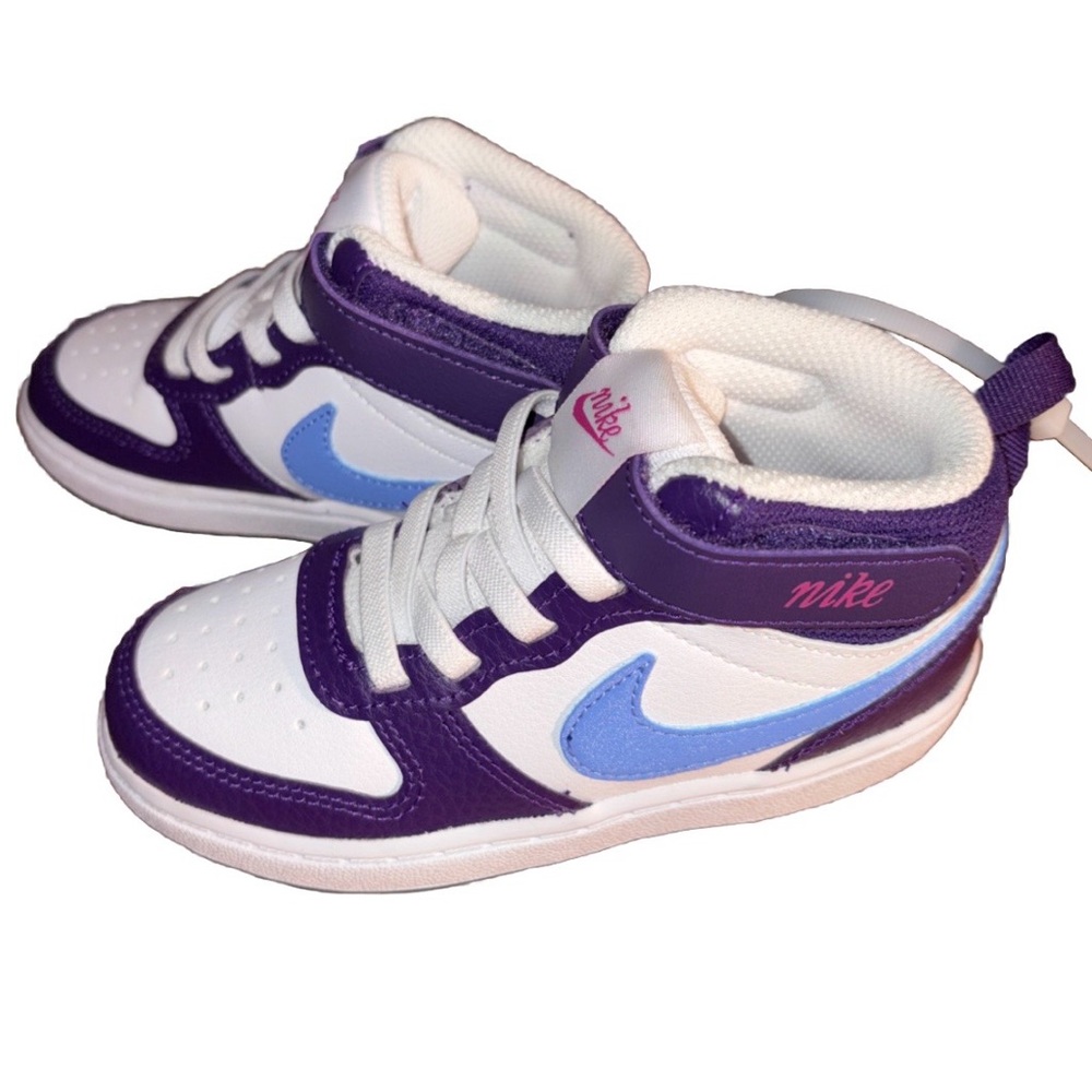 Nike Little Kid's Court Borough Mid 2 Shoes White Eggplant Blue size 9c NEW - Picture 5 of 9